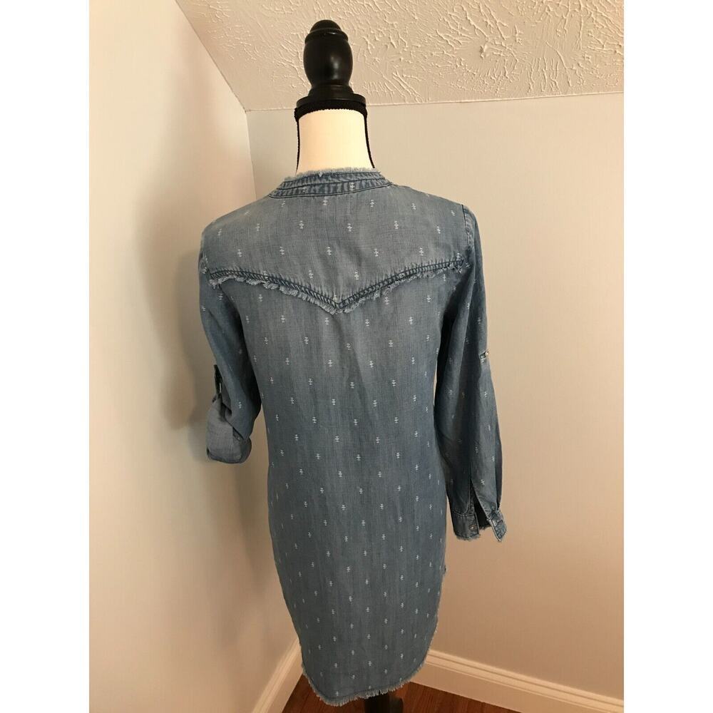 Anthro Cloth & Stone Mary Lou Chambray Shirt Dress Raw Hem Ikat XS - Picture 5 of 11
